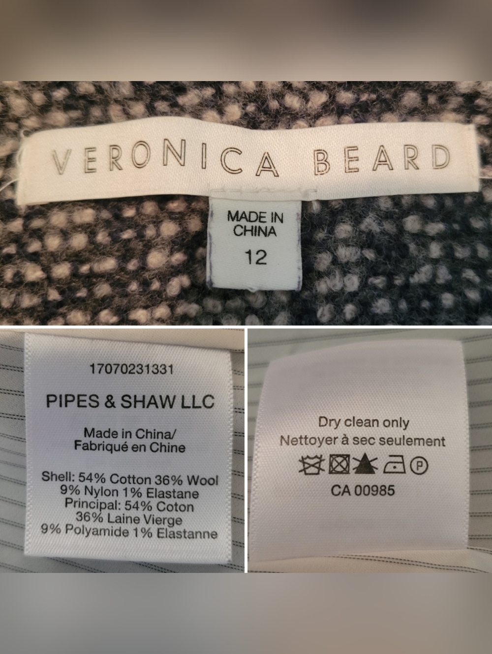 Veronica Beard Carroll Portrait Neckline Navy White Wool Blend Fringe Blazer, 12 - Picture 16 of 16